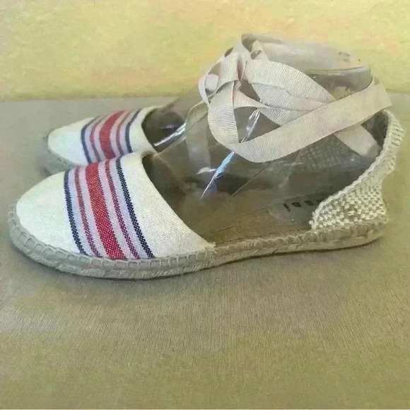 Manebi Hamptons Striped Canvas Espadrilles With Ankle Ties In Tan Size 39/9 NWOT - Picture 4 of 12